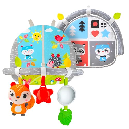 Image of BENBAT Car Seat Toys for Babies - Double Sided Rear Facing Carseat Toy with Baby Mirror for Infants Girls and Boys 0+ Month Blue