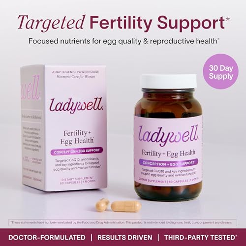 Image of Ladywell Fertility + Egg Health | Fertility Support | Ovarian Health, Egg Quality, Ovulation & Conception Wellness Support | CoQ10, Folate + Key Ingredients | Science-Backed Women's Supplement, 2-Pack