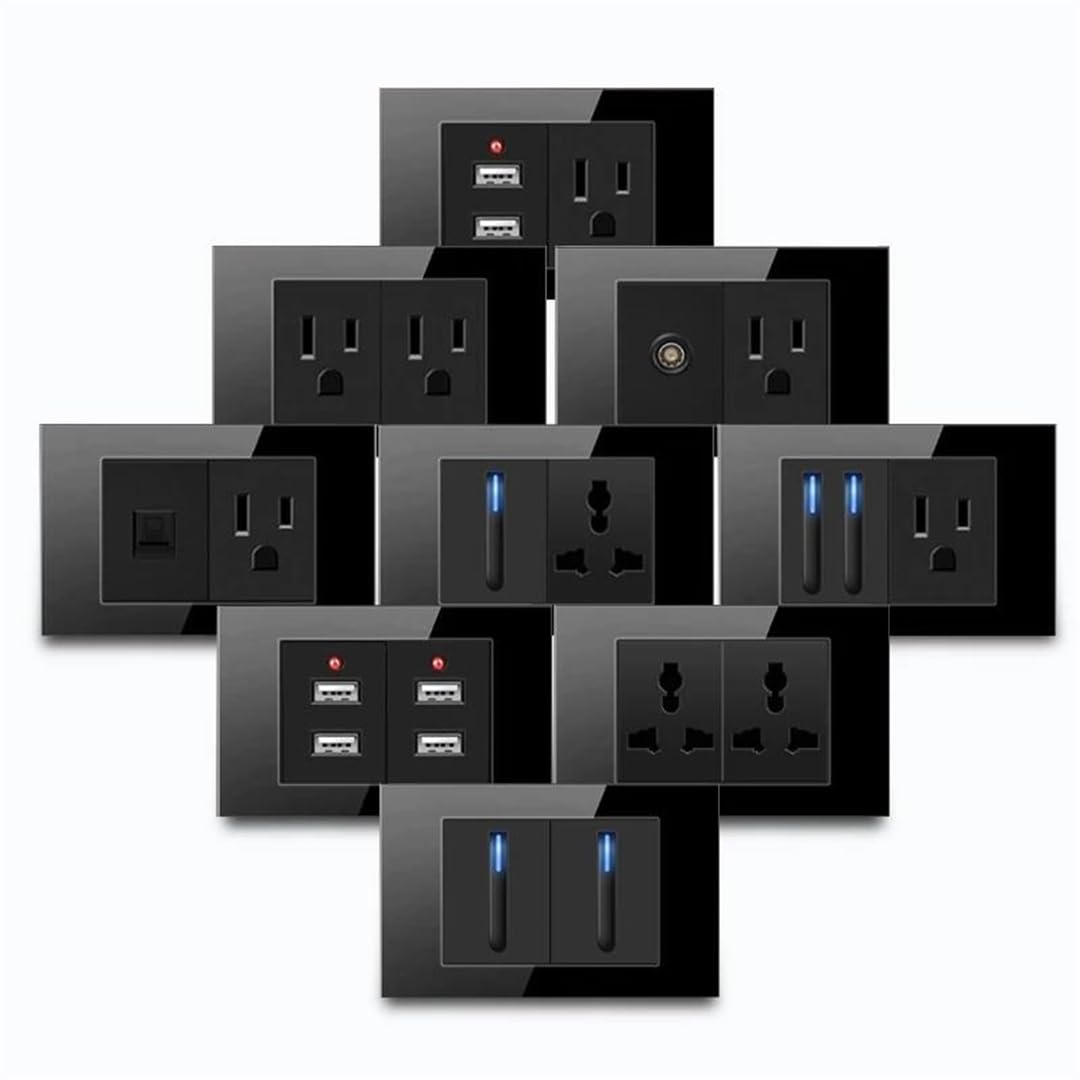 Modello 118 Reset Presa Elettrica Da Parete In Vetro Nero USA Con Interruttore A LED, Indicatore Di Ricarica USB 15A 220V 118X74mm