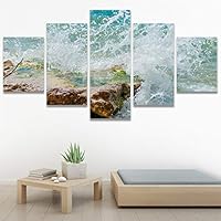 SIGNWIN 5 Panel Canvas Wall Art Modern Art Beach Coastal Multicolor Photography Relax/Calm Romantics for Home Decorations Ready to Hang - 60
