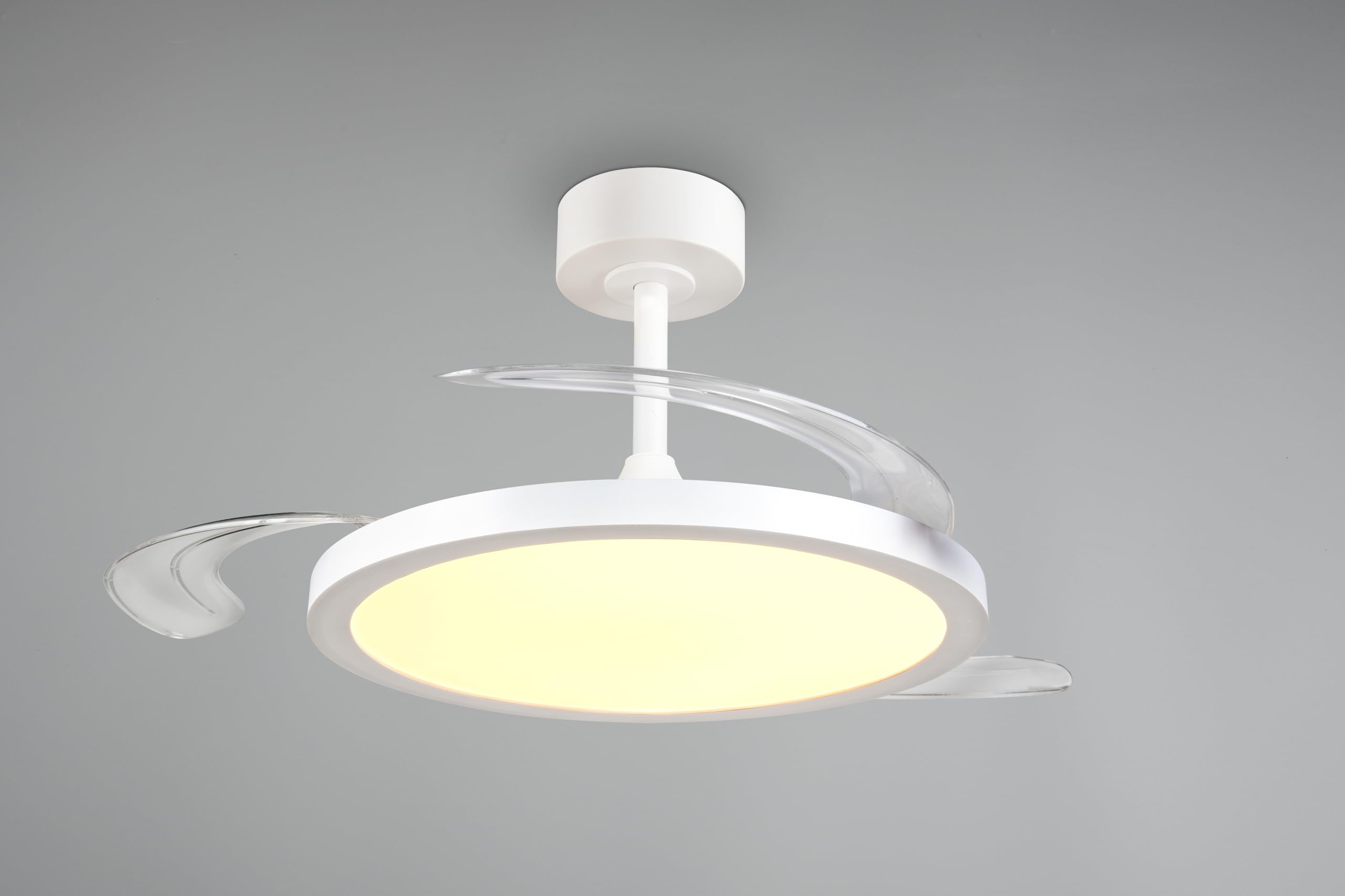 Reality Leuchten LED Deckenventilator mit Beleuchtung Kasfjord R64452131, Metall/Kunststoff Weiß matt, 6 Geschwindigkeiten, Sommer- Winterbetrieb, Fernbedienung, Dimmer, Timer, Nachtlicht, Lichtfarbe |
