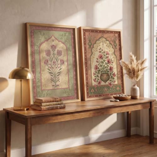 Image of HOTHOUSE Traditional Art Wall Painting Home Decoration With Frame For Living Room Bed Room Hotel Wall Decor Digital Reprint Engineered Wood Set of 2 (10X13 inch)