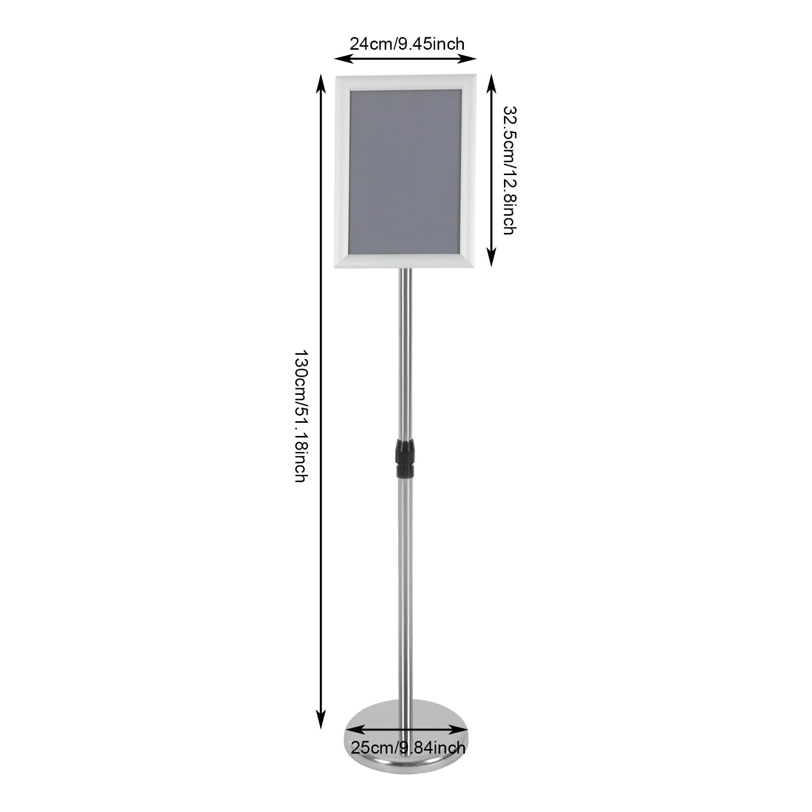 Espositore formato A4, 8 pezzi, formato A4, regolabile in altezza, 80-130 cm, per carichi pesanti, espositori orizzontali e verticali, argentati