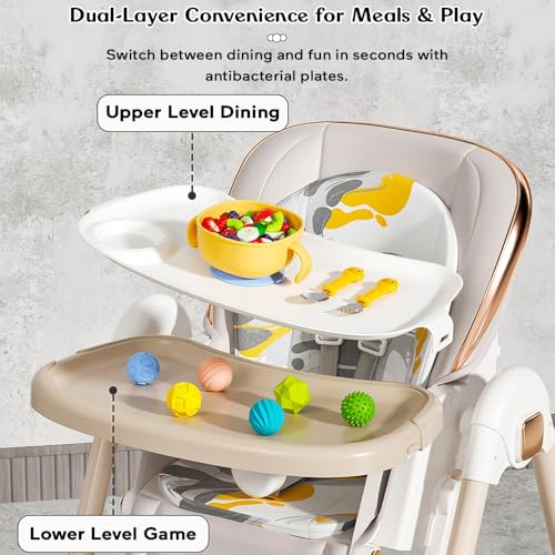 Image of StarAndDaisy Baby High Chair /Galaxy 2 in1 Rocking Baby High Chair for Boys and Girls Dining Chair 4 Level Reclining Position, Adjustable Height, Locking Wheels, 5 Point Safety Belt -(Grey)
