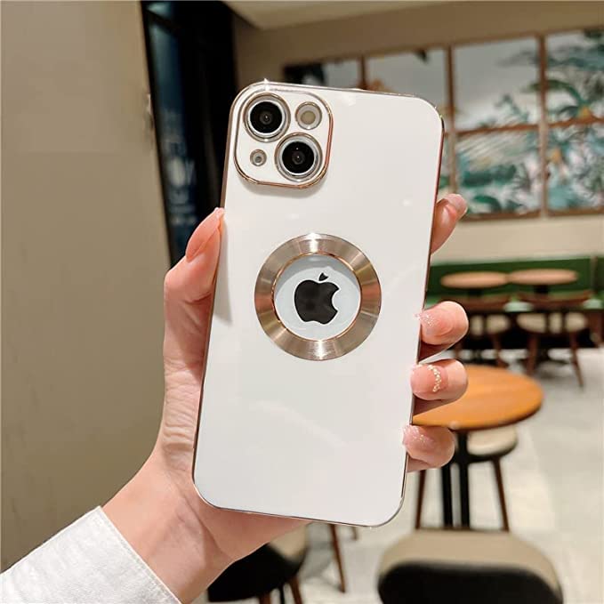 Image of MIDOS Silicone Back Cover Ring Logo Cut Compatible With Iphone 13 Lens Protection Chrome Back Case Cover For - Iphone 13 (White)