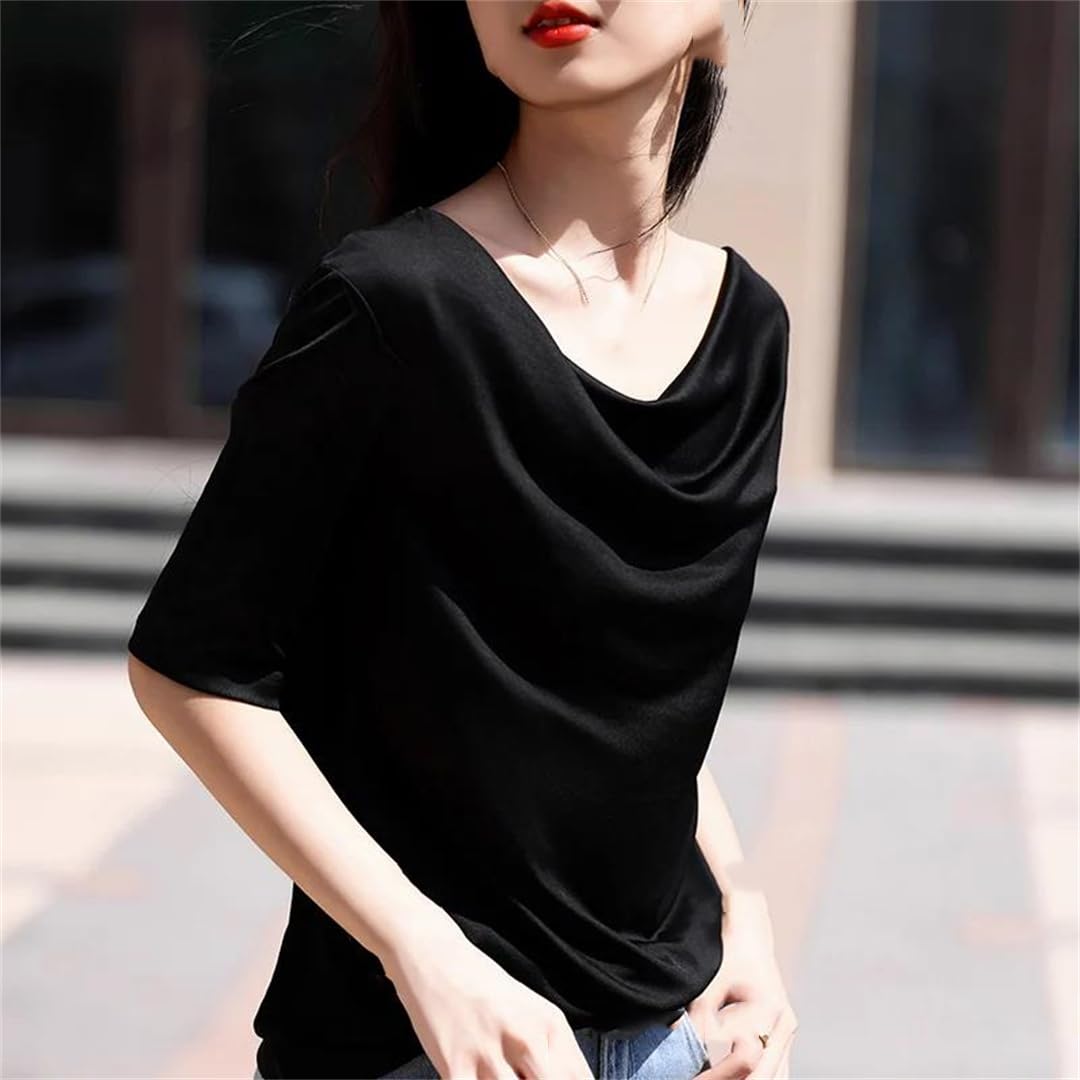 Maglietta estiva da donna casual tinta unita pullover a maniche corte T-shirt allentate in raso gilet top