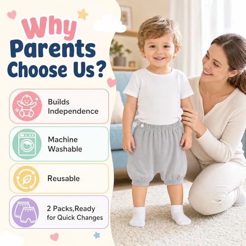 Image of MOEMOE BABY Bedwetting Diaper Pants Absorbent Potty Training Shorts 2 Pack | Reusable & Breathable for Small Accidents,2T-10Y