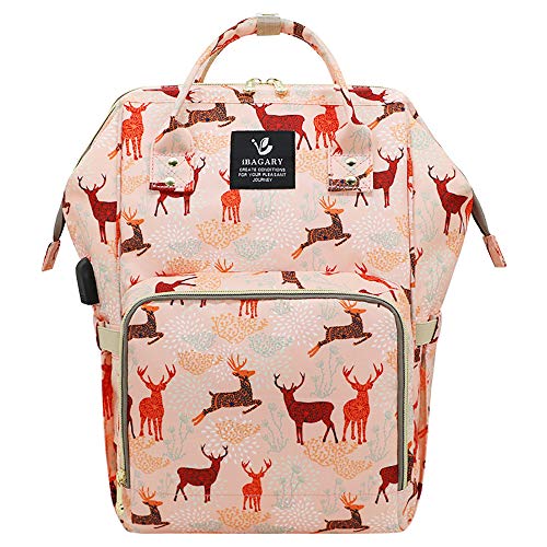 Essfeeni Elk Mommy Diaper Bag Backpack with USB/Waterproof/Insulated Big Orange Girl Diaper Bag Backpack for Mom (Elk)