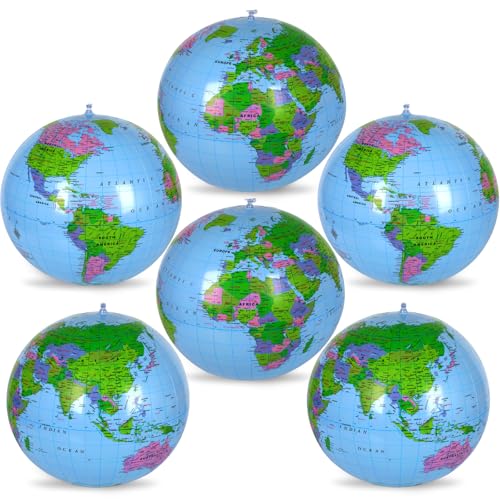 Coopay 6 Pack Inflatable Globe PVC World Globe Inflatable Earth Beach Ball Swimming Pool Ball Birthday Beach Party Decoration Summer Water Games Gifts for Beach Playing or Teaching