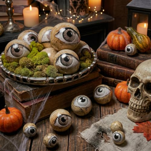 Geelin 16 Pcs Halloween Eyeballs Orbs Decor Dark Academia Decorations Vintage Foam Eyeballs Spooky Gothic Halloween Eyeball Orbs for Bowl Filler Table Centerpiece Party Supplies 3 Sizes