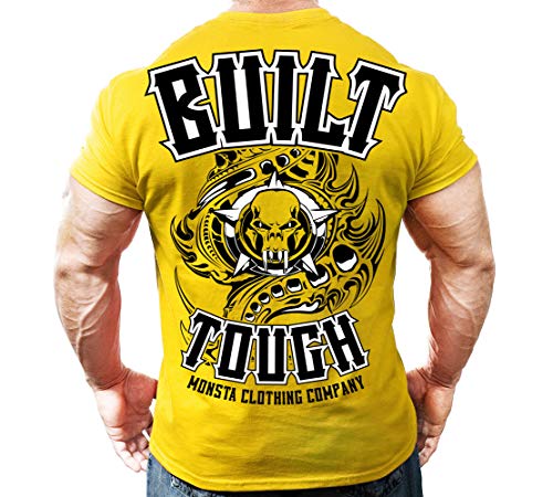 Monsta Clothing Co. Men's Bodybuilding Workout (Built Tough) Gym T-Shirt (G:YW) Yellow