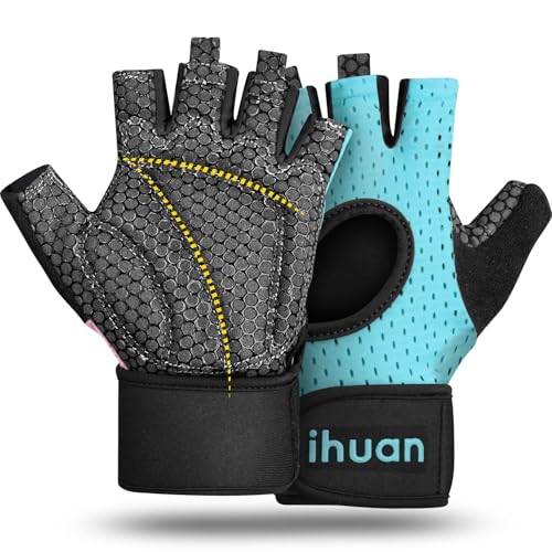 Image of ihuan Cycling Gloves Road Bike Gloves - Anti-Slip Shock Absorbing | Full Palm Protection | Breathable Biking Gloves for Cycling | Training | Workout | Sports Men & Women