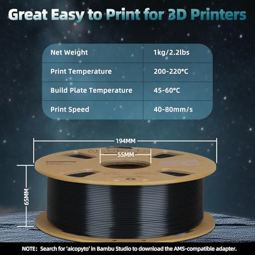 Image of Silk Black PLA Filament 1.75mm, 3D Printer Filament Silk PLA 1KG Spool (2.2lbs) Dimensional Accuracy Probability + /- 0.02mm Fits for Most FDM 3D Printers - Black PLA Silk