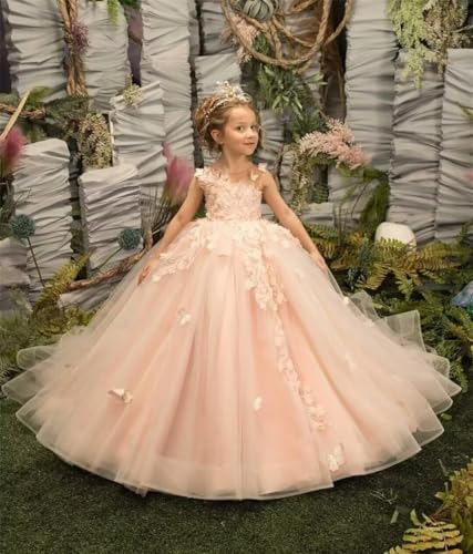 Tulle Flower Girl Dress Lace Appliques 3D Butterfly Pageant Dresses for Girls Princess First Communion Dress4