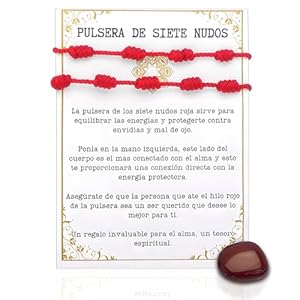 ADEGO 2 Pulsera 7 Nudos Roja + Piedra Natural Sorpresa – Pulsera Mal de Ojo Unisex, Pulseras de hilo – Amuleto para Atraer la Buena Suerte y Brindar Protección – Pulsera para Parejas (Pulsera)