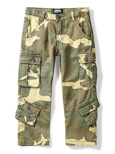 Aeslech Pantalon Cargo pour Garçon, 8 Poches Pantalon Travail Enfant, Pantalon de Randonnée Décontracté Camouflage 34-7-8 Ans