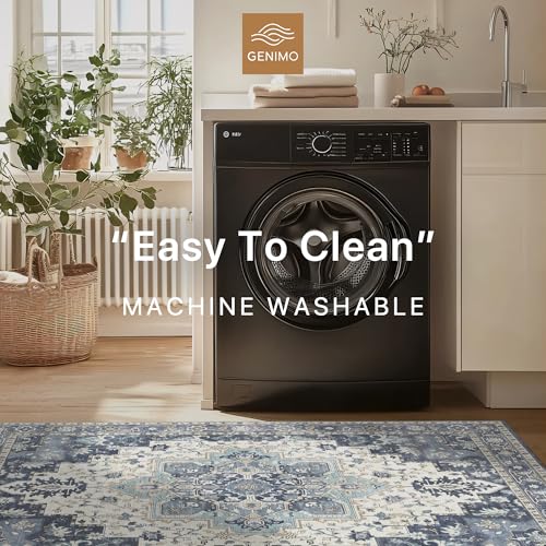 GENIMO 2x6 Runner Rugs for Hallway, Machine Washable Non Slip Vintage Rugs, Low Pile Lightweight Soft Print Rug for enrtyway, Corridor, Home Office, Kitchen, Center Blue