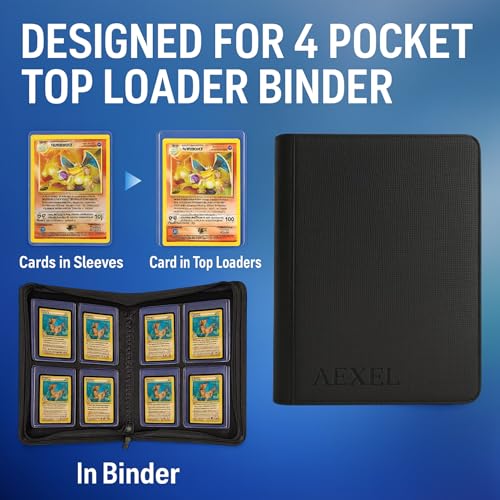 Image of Top Loader Card Binder, 112 Card Capacity, 4 Pocket Zipper PU Armoured Material For Trading Cards, Sports Cards, TCG Cards (Royal Red)
