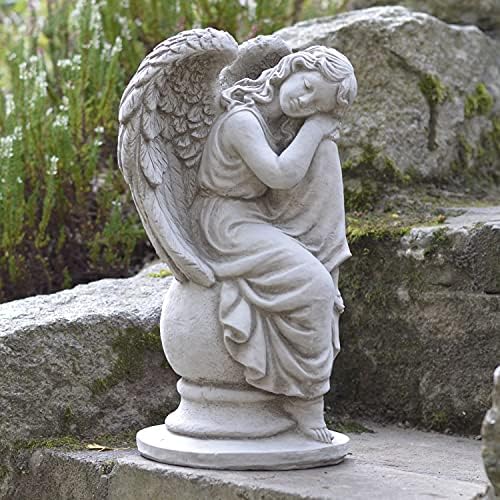 ONEFOLD Sleeping Angel Memorial Statue on Column, Stone Garden Statue
