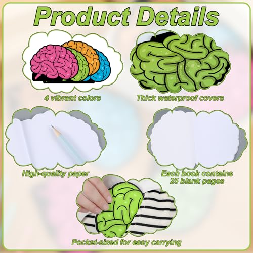 Image of AmazingSpark 24 Pcs 600 Sheets Brain Shaped Notepads Set Colorful Portable Memo Pads 5 x 3.75 Inches Thick Waterproof Cover & Blank Pages, Fun Novelty Stationery for School Office Gifts