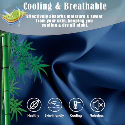 Image of Body Cooling Pillow Cases Cover, Bamboo Rayon Pillowcases with Zipper Closure, Cool & Breathable Pillow Case for Hot Sleepers and Night Sweats, 20x54 inches, Deep Blue