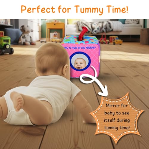 Image of Seraphina Montessori 7 in 1 Activity Cube for Babies | Interactive, Educational & Learning Sensory Toy for Kids | Tissue Box Toy| Fabric Cube with Mirror, Rattle, Squeaker & Textures