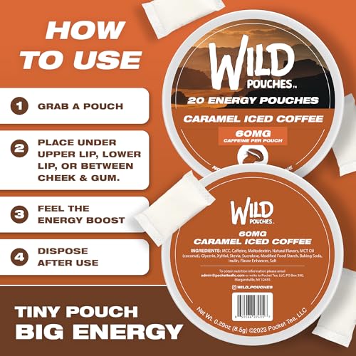 Wild 60mg Caffeine Pouches Nicotine Free Caramel Coffee - 20 x Energy Pouches - Caffeine Pouch