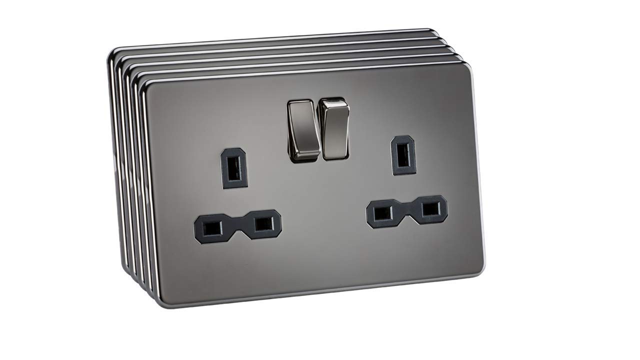 Knightsbridge Black Nickel Screwless 13A 2G Dp Switched Socket - With Black Insert
