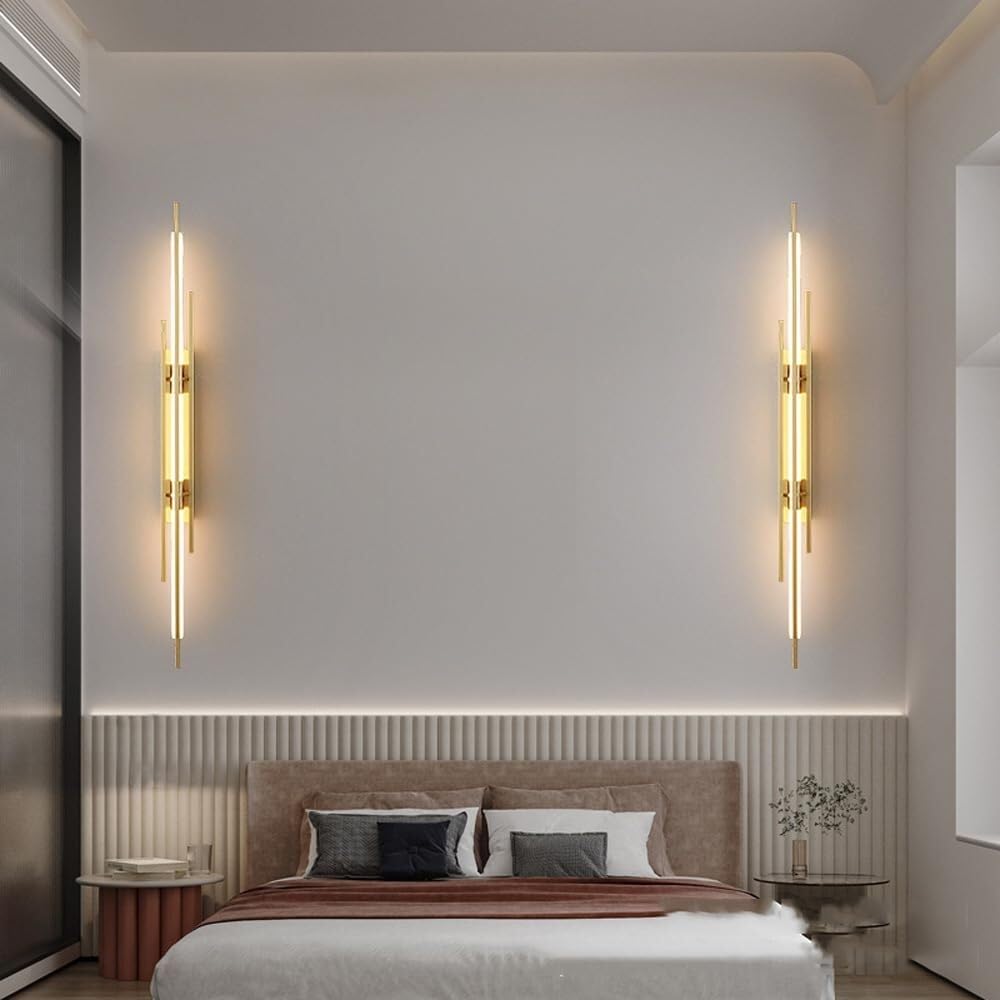 Lampada da Parete Mid Century LED Lineare Luce Moderna Decorazione per la Casa Striscia Lunga Applique Cablata 39,4" Barra Tubo Oro Apparecchi Industriale Fattoria per Camera da Le