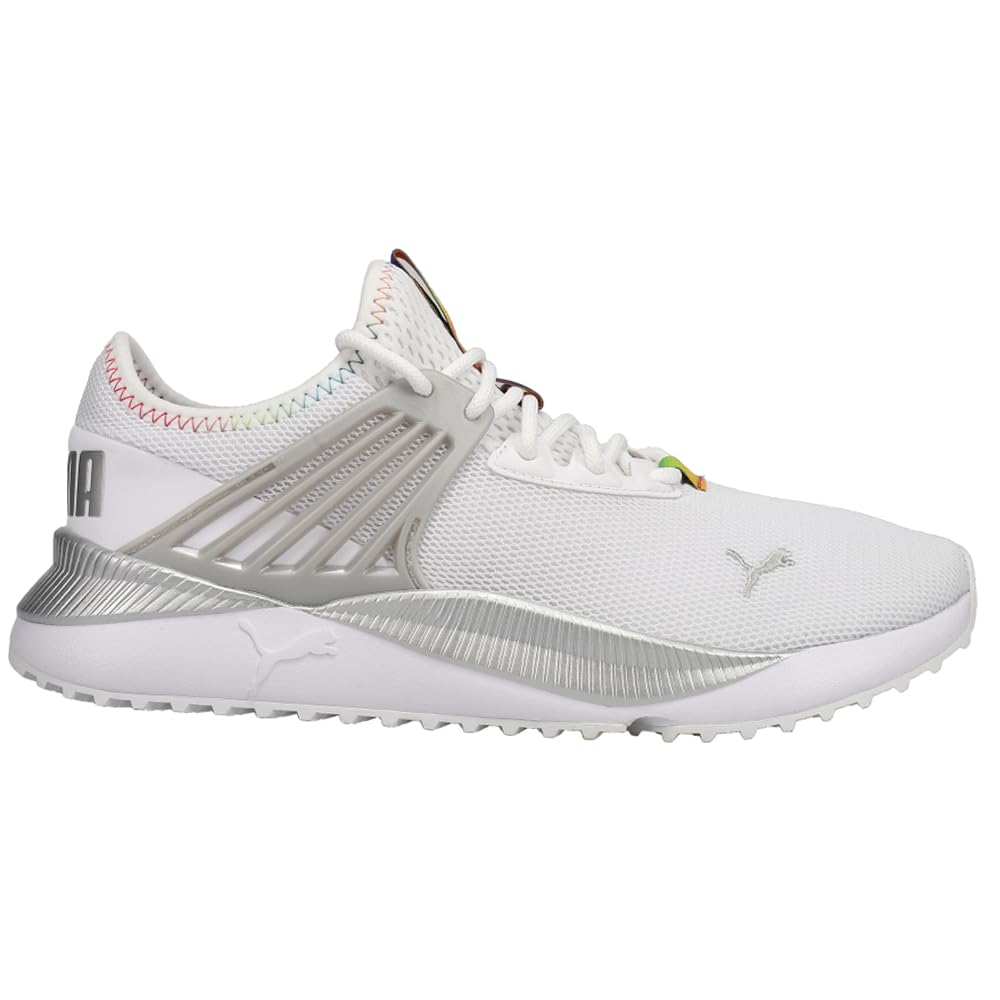 PUMA Women's PACER FUTURE RAINBOW HUES Sneaker, Puma White-Puma Silver, 5.5
