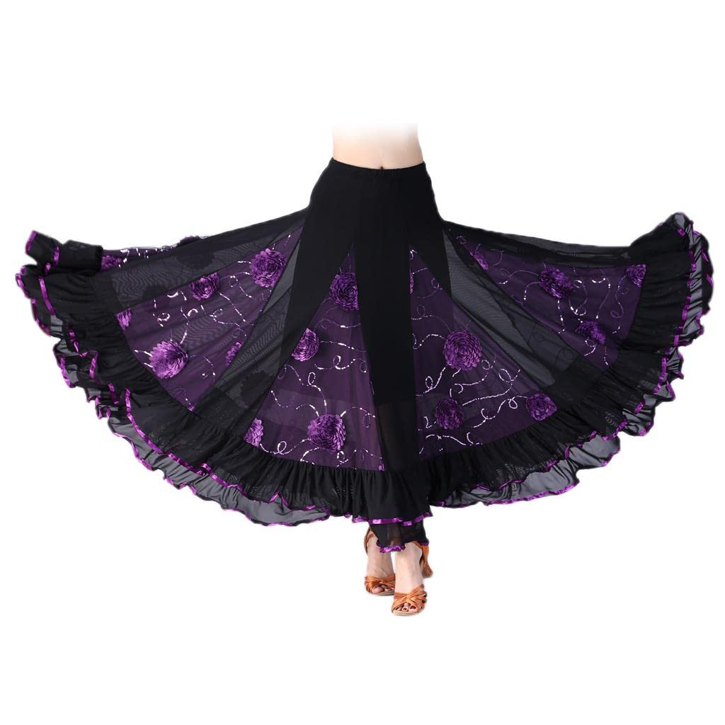 predolo Latin Tanzkleid mit Geschwungenem Midirock Pailletten Verzierung Angenehm Dehnbarem Bund Und Modischem Flair für Veranstaltungen Tänzerinnen Bühne