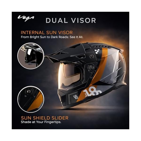 Vega VF 11 Dirt-X Aircraft Full Face Riding Helmet with Aerodynamic ABS Shell, Shock Absorbing Interior, Ventilated Comfort Fit, Racing -Inspired Design – Black Gold