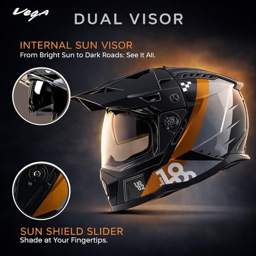 Image of Vega VF 11 Dirt-X Aircraft Full Face Riding Helmet with Aerodynamic ABS Shell, Shock Absorbing Interior, Ventilated Comfort Fit, Racing -Inspired Design - Black Gold