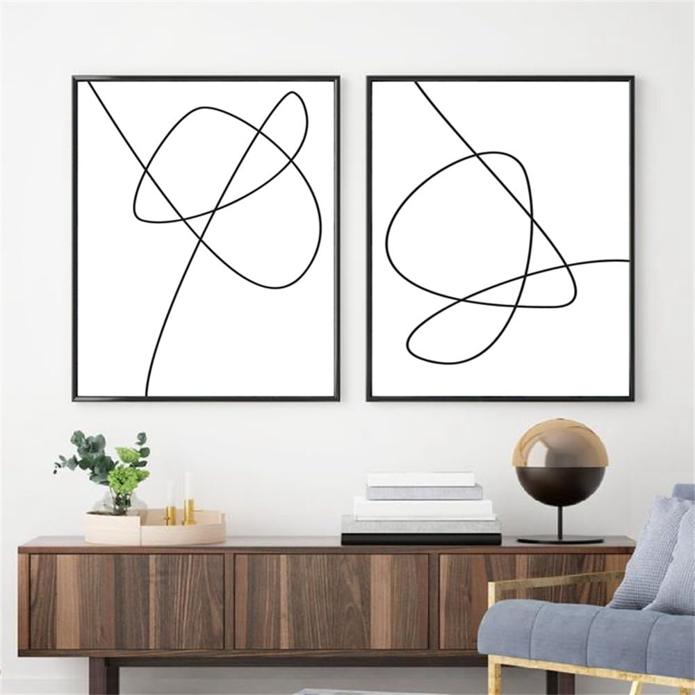 WBYZAC Set of 2-Modern Abstract Line Drawing Art Print Black White Pictures Minimalist Wall Art Canvas Painting Kitchen Office Poster Home Decor-40 * 60cm (No Frame)