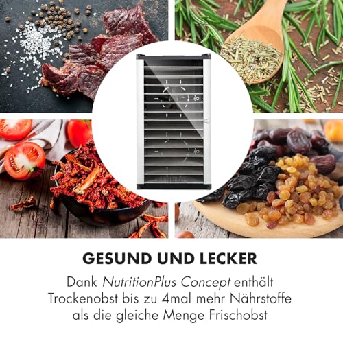 Klarstein Fruit Jerky 14 - Dörrgerät, Obst-/Fleisch- und Früchte-Trockner mit 1,8 m² Trockenfläche und 14 Etagen, 1000 Watt Leistung, stufenlos bis 70 °C einstellbar, Timer, stabiles Gehäuse, schwarz – Bild 6