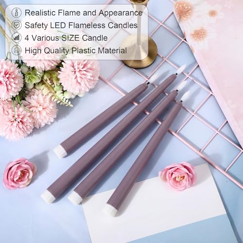 Image of Rossesay 24 Pcs Flameless LED Taper Candles Battery Operated Candle 8.5 inch, 9.65 inch, 10.8 inch, 12.8 inch Flameless Candlesticks Flickering for Christmas Church Wedding Indoor Decoration(Classic, Purple)