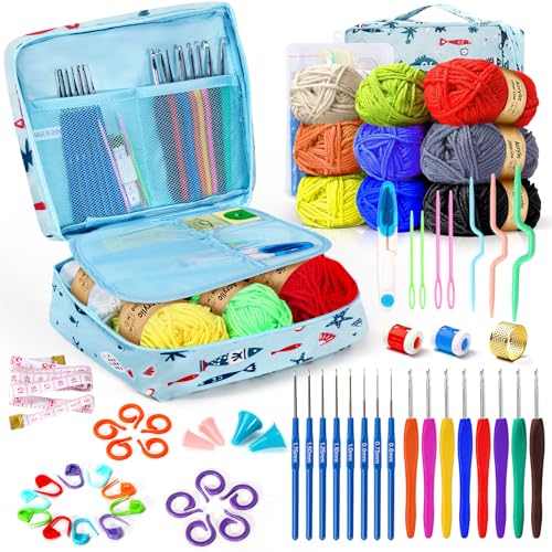 Reviews de Kits para tejer con aguja de lengüeta Top 10. 43 Tejido Crochet Kit, 63 PCS Kit de Ganchillo para Principiantes,Viene con Ganchillo, Hilo,Accesorios para Tejer y Bolsa de Almacenamiento,Adecuado para Niños,Adultos y Mayor
