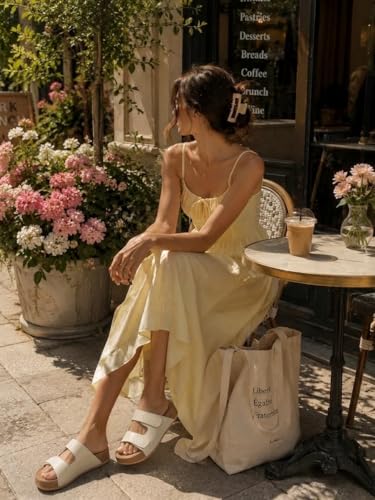 Image of Platform Sandals Women Genuine Leather Slip-on Beach Slide Buckle Comfortable Sandals with Memory Foam Soft Lining and Open Toe Low Wedges