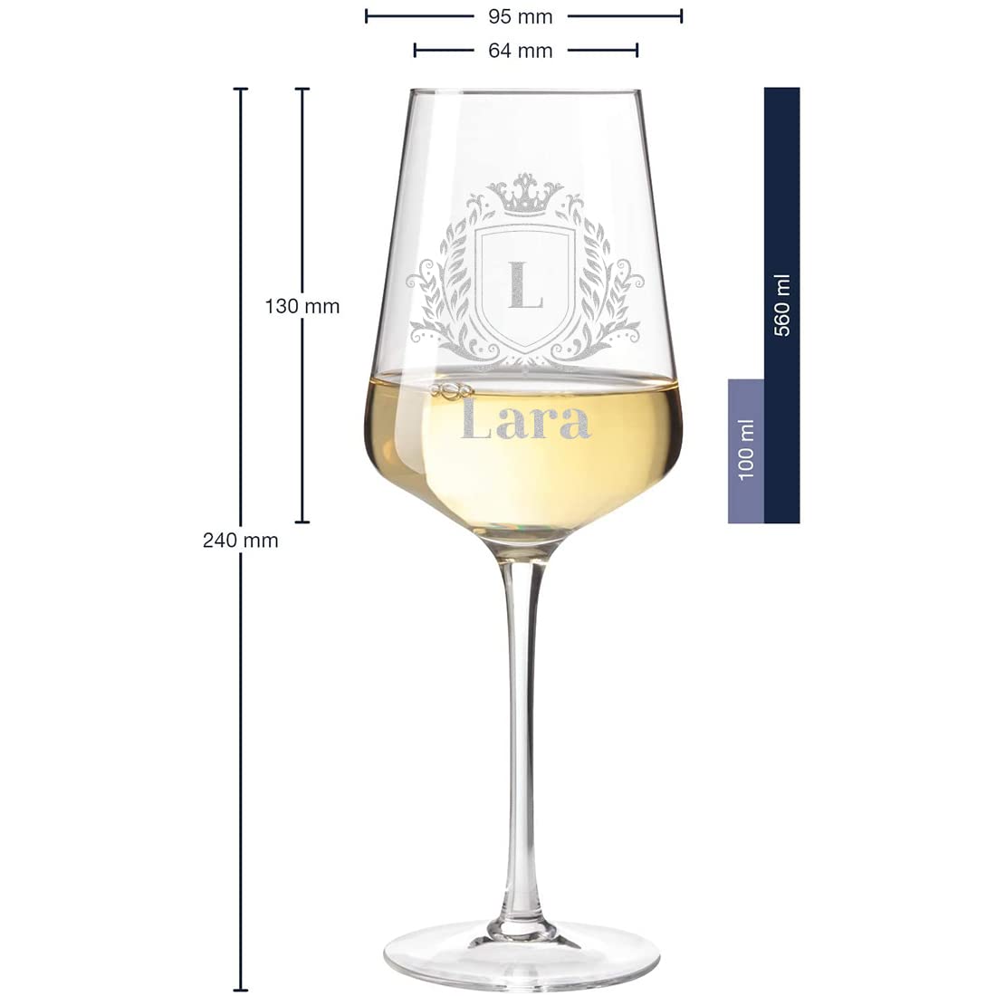 polar-effekt 4-TLG Wein Geschenkset mit Wunschgravur - Motiv Wappen - personalisiert - 2X Weingläser 560 ml, 1x Holzkiste, 1x Rotweinflasche 700 ml - Weißwein - DIY - Genuss - Mann, Frau - Geburtstag