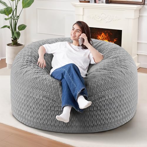 Image of HABUTWAY 3FT Bean Bag Chair,Giant Bean Bag Chairs for Adults,Big Bean Bags with Memory Foam Filled, Large Beanbag Chairs with Chevron Plush Cover-Grey