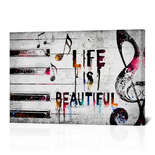 KLVOS Piano Keys Life is Beautiful Canvas Art