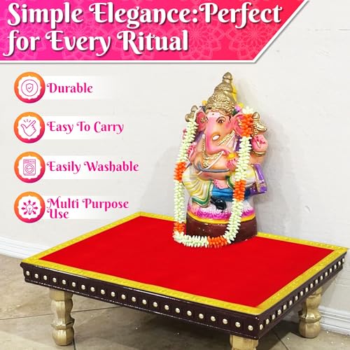 Image of Bhakti Lehar (1 Meter) Big Large Size Plain Red Velvet Pooja Aasan for God Idol /Chowki Aasan Kapda Cloth for Temple Shelf Home Mandir, Ganesh Baithak and God Idol Sitting - Pack of 2