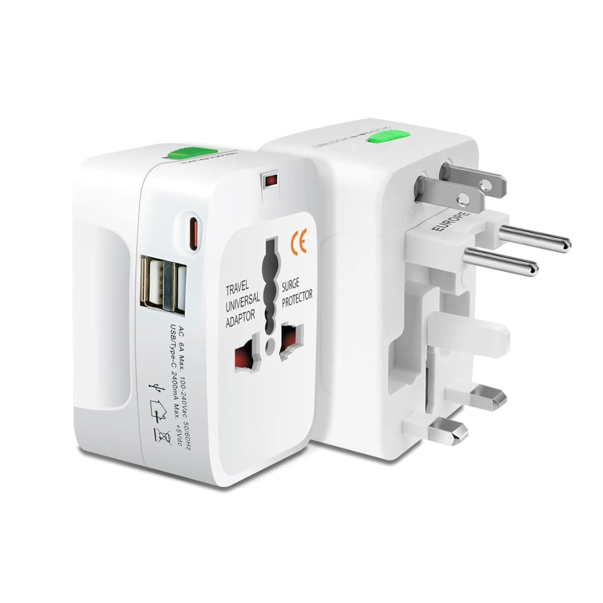 Cartup Universal Travel Adapter with USB-C Port, 2 USB Ports, Surge Protection, International Power Converter, White-picture-38