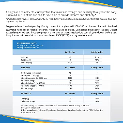 Hidrolageno Q10, Hydrolyzed Collagen, Vitamins, Zinc, Antioxidants, 30 Sachets Per Pack, 4.2 Ounce, Pack Of 1 #TOP7