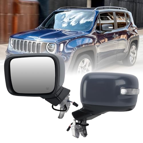 Left Driver Side Mirror Compatible with Jeep Renegade 2015 2016 2017 2018 2019 2020 2021 2022 2023 Door Rear View Mirrors Power Heated with Signal Light Paintable (7 pins)