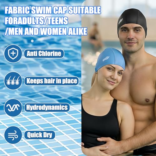 High Elasticity Fabric Swim Cap - One Size Fits Women, Girls, Men & Kids, Breathable, Keeps Hair Clean for Long & Short Hair