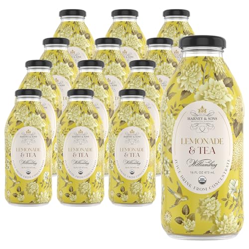 Harney & Sons Williamsburg Organic Lemonade and Tea Juice Drink, Glass Bottles, 16 fl oz (Pack of 12)