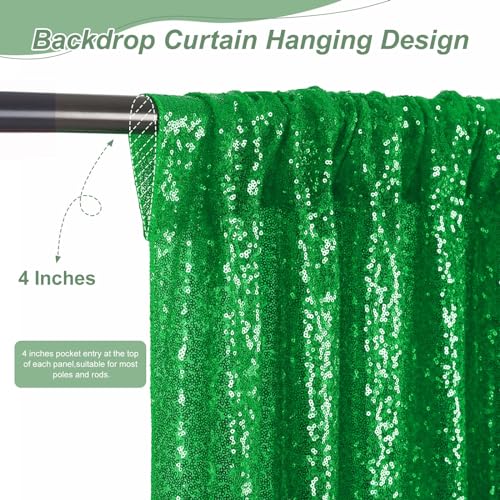 Image of Green Sequin Backdrop Curtains-4 Panels 2FTx8FT Green Backdrop for St Patricks Day, Glitter Party Decorations Background Drapes for Wedding Birthday Anniversary Graduation Photo Booth Decor