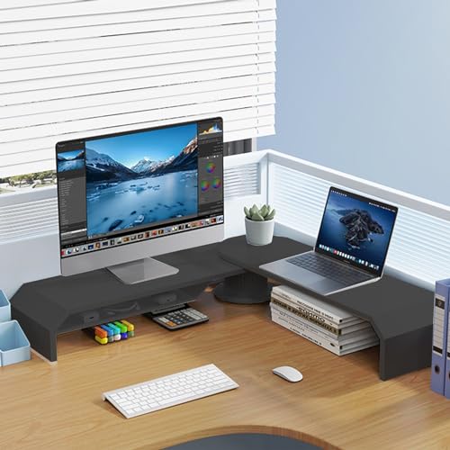 Support d'angle de bureau double écran pour télétravail organisé et confortable