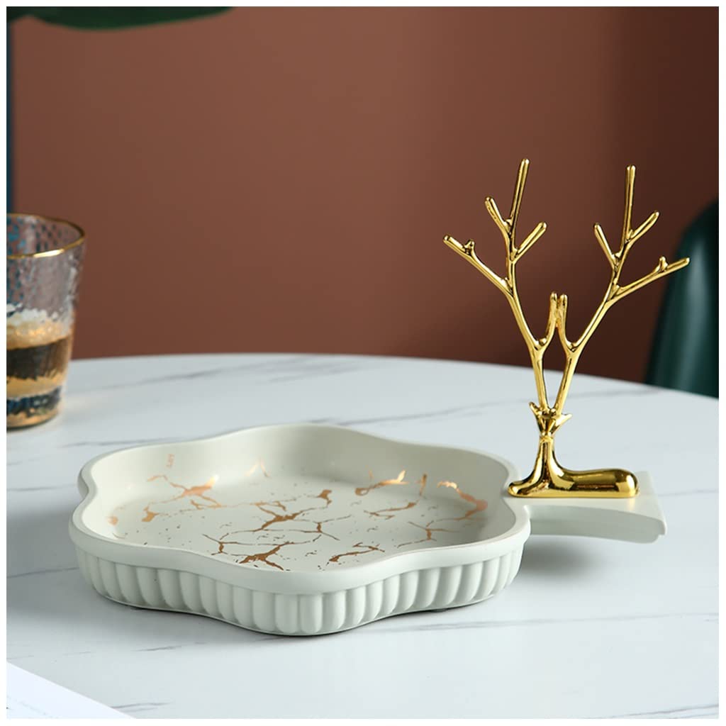 Dekoracyjne tac Kreatywny stolik do kawy Dekoracje do salonu, ozdoby Key Telefon Cukierki Taca z uchwytem jeleniem, biżuteria Tracy Organizer Nordic Key Bowl do stołu (Color : Beige)